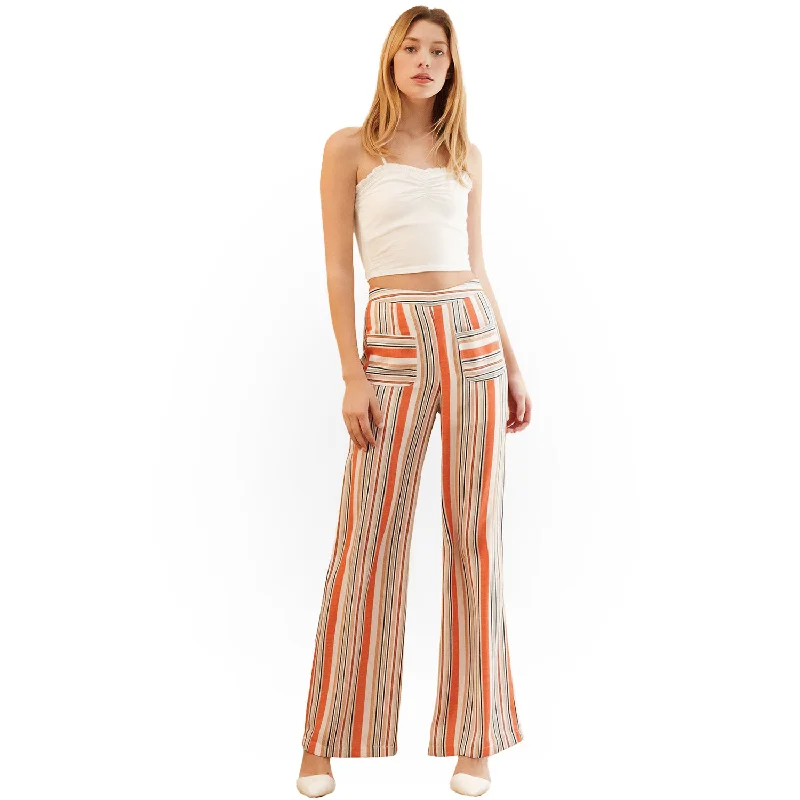 Women's High-waisted Palazzo in Rust Multi Stripe Special Offers, Don't Miss