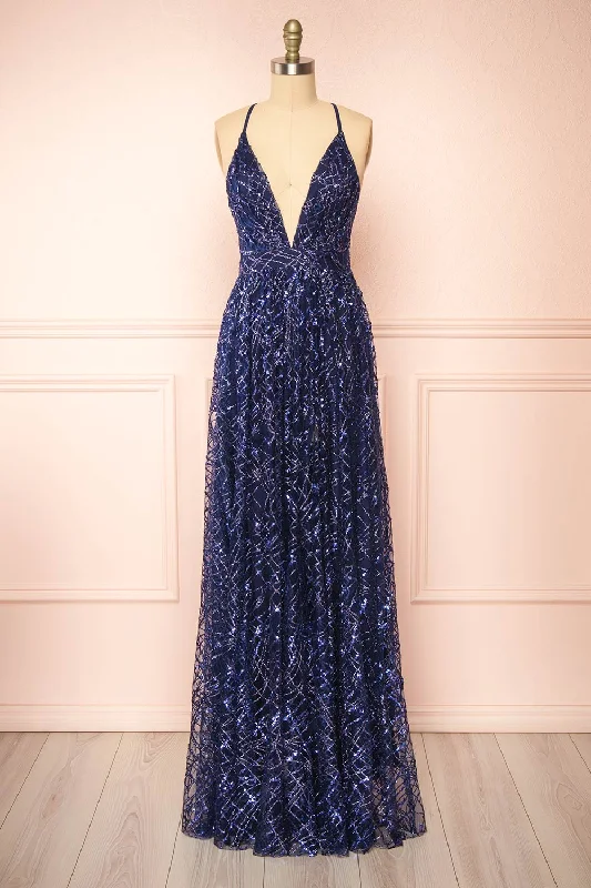 Tyffen Navy | Navy Sequin Maxi Dress Effortless Everyday Wear