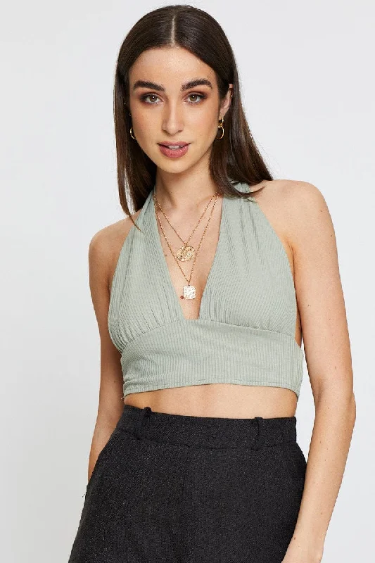 Green Halter Top Casual Weekend Relaxed Style