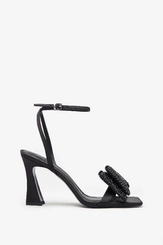 Headlines | Black Ankle Strap Heeled Sandals With Diamante Bows Chic Trends For The Fashion Savvy