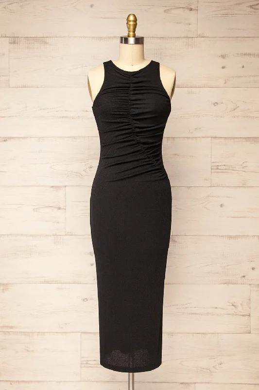 Reynosa | Asymmetrical Black Midi Dress Casual Elegance