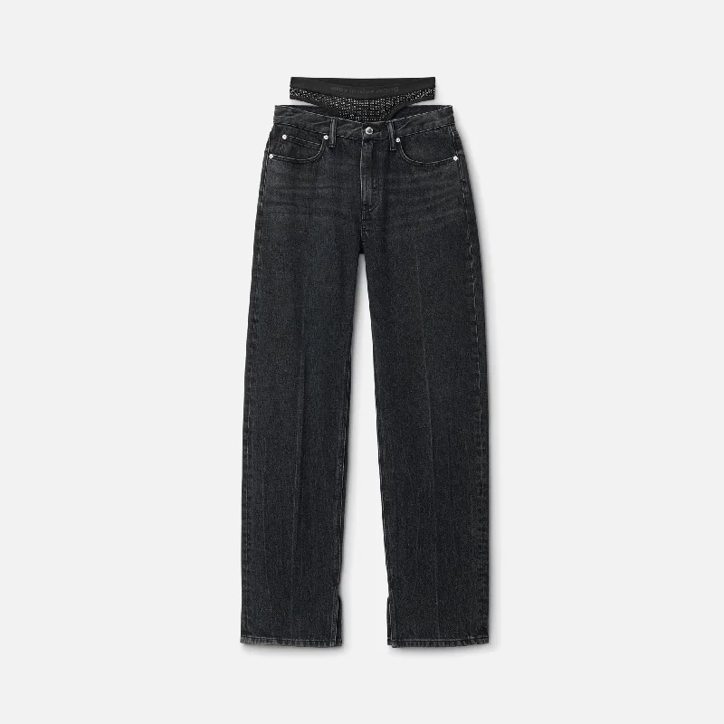 T by Alexander Wang Split Hem Jean Prestyle Hotfix Mesh Undie - Grey Aged Unbeatable Prices