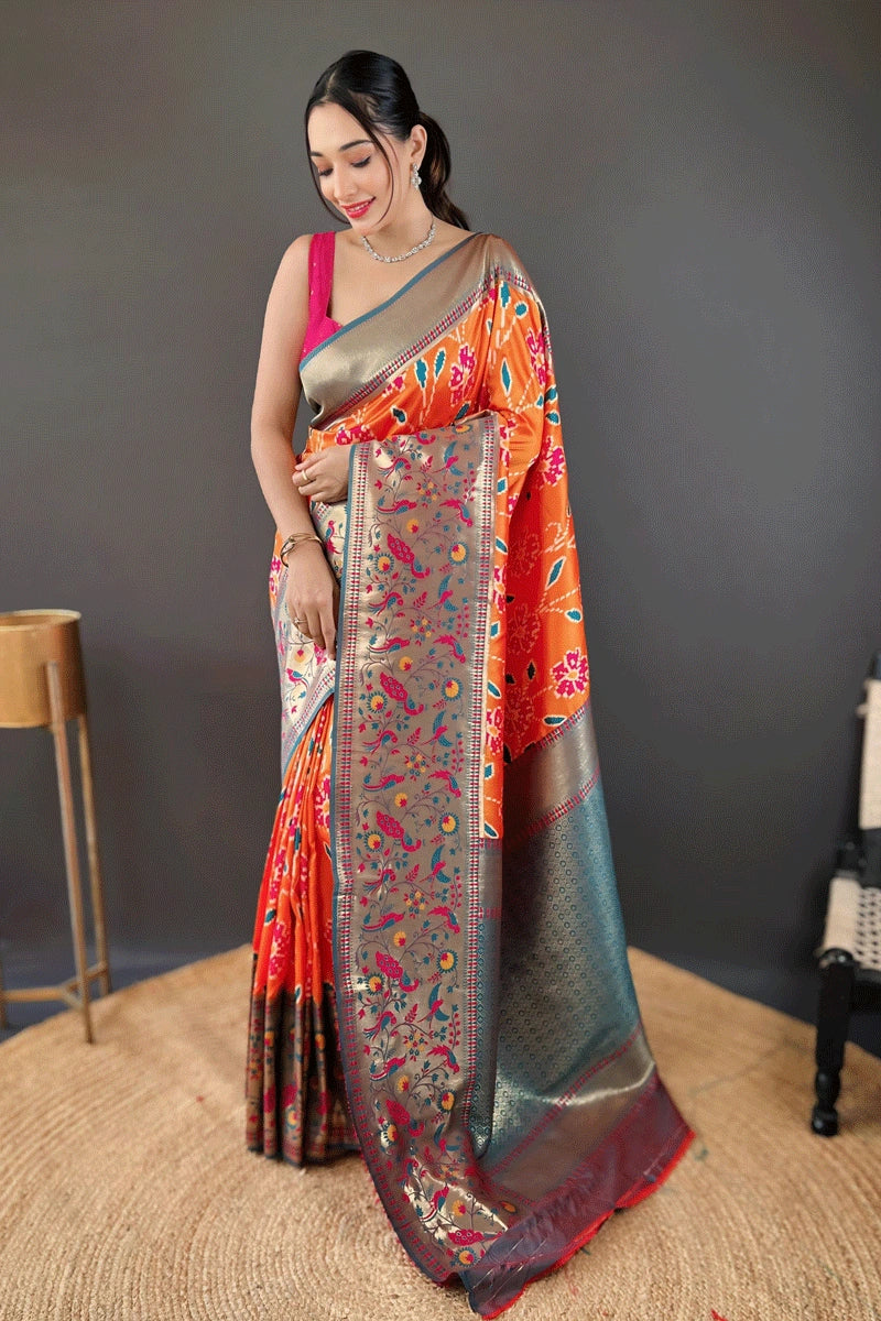 Patola Silk Orange Colour Saree For Wedding Guest Absurdly Cheap Sale