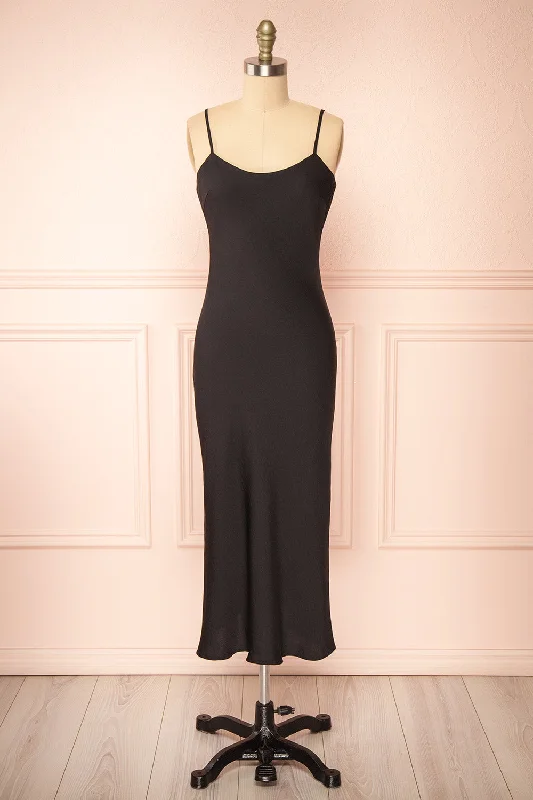 Rebby Black | Silky Fitted Midi Dress Stylish Looks