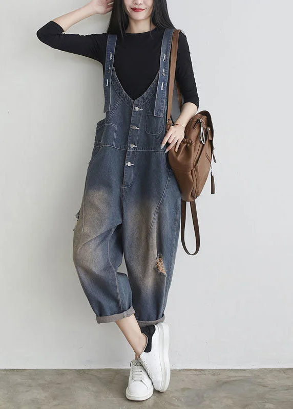 Boutique Dark Blue Patchwork Ripped Denim Jumpsuits Spring Fashion For Every Occasion