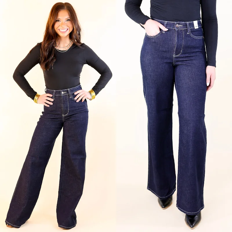 Judy Blue | Smooth Stride Tummy Control Retro Wide Leg Jean in Dark Rinse Wash Daily Essentials