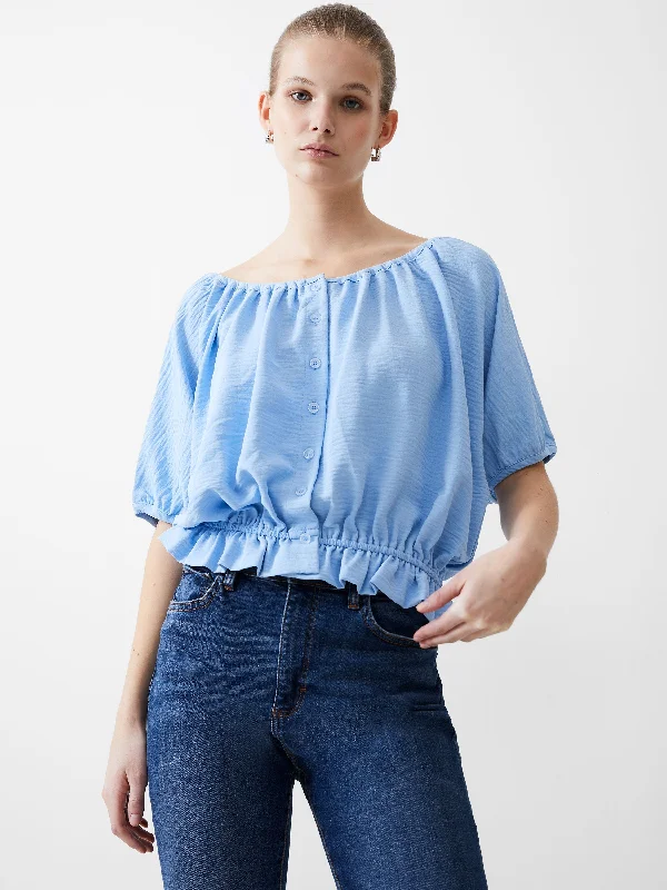 Button Crinkle Peasant Top Ethnic Cultural Event Wear