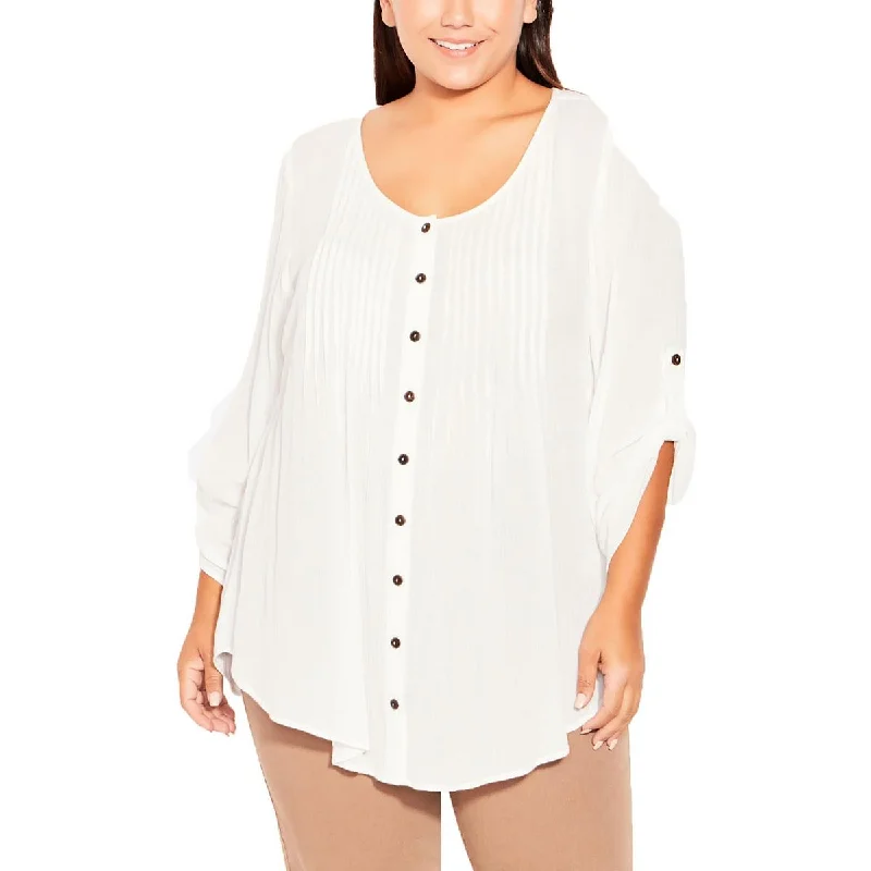 Womens Plus Size Casual Button-Down Top Trendy Pulse