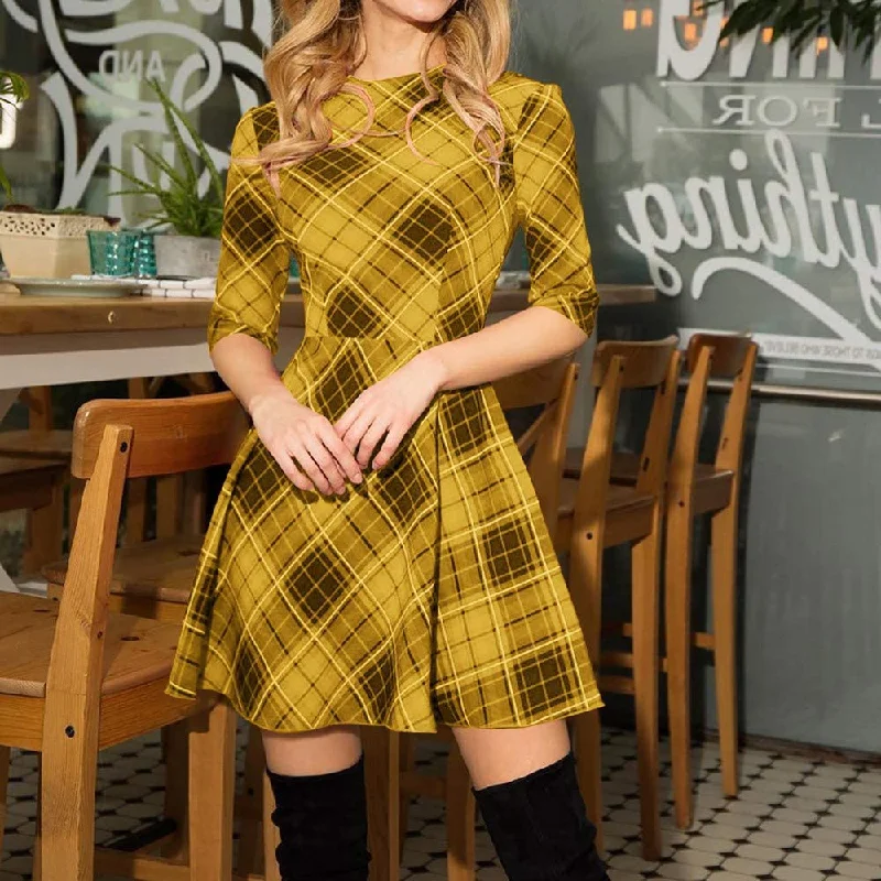 Plaid 3/4 Sleeve Slim Mini Dress Essentials On Sale