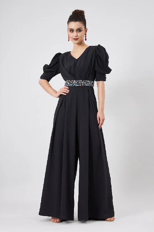 Black Jumpsuit With Crystal Embellished Belt Gift Ideas