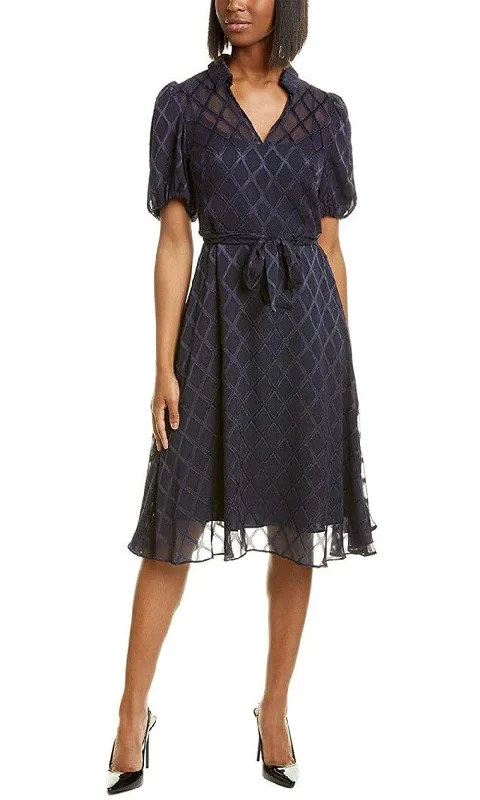 Maggy London - G4451M Puff Sleeve Textured Chiffon A-Line Dress Style Streetwear