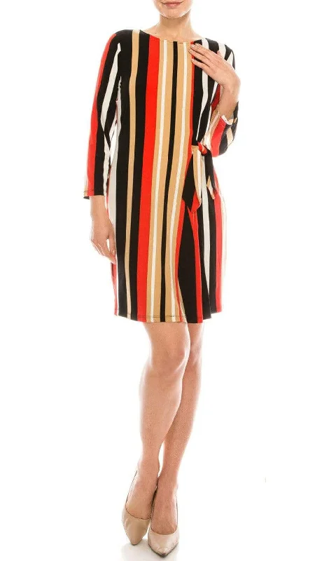 London Times - T4797M Long Sleeve Multi-Color Striped Shift Dress Redefining Women's Fashion