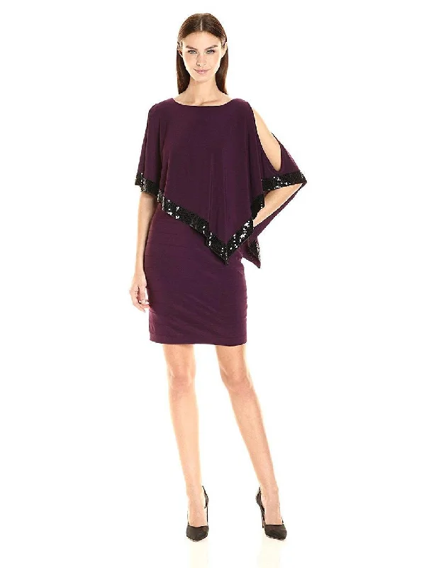 Adrianna Papell - AP1D100418 Sequin Trim Capelet Banded Sheath Dress Fashion Forward, Function First