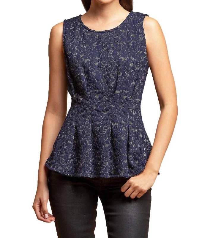 Metallic Peplum Top In Navymotif Insane Discount Onslaught