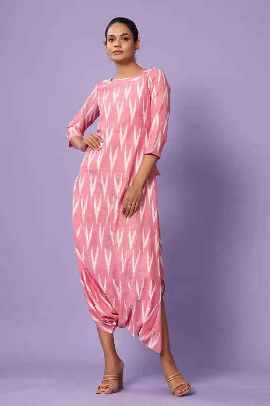 Pink Ikat Dhoti Jumpsuit Vibrant Prints