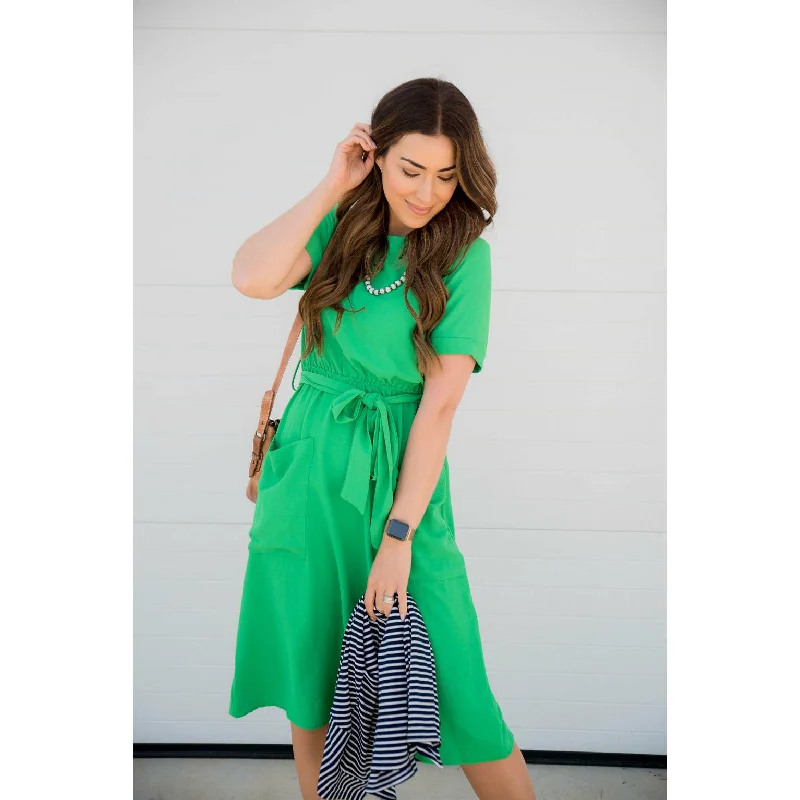 Pocket Tie Dress Elegant Style