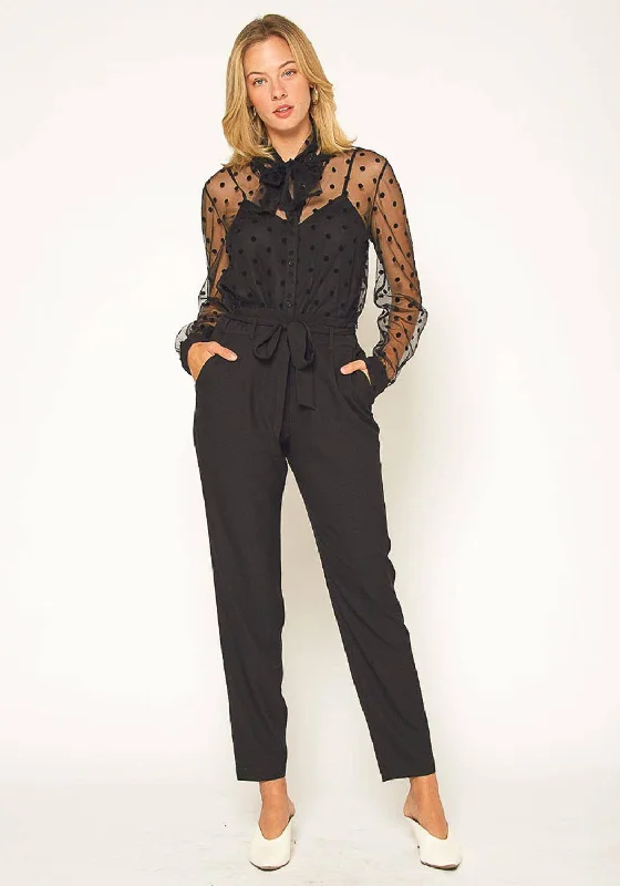 Women's Tie Waist Slim Trouser in Black Fashion Sale