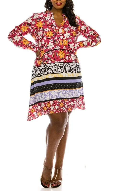 J Taylor - 1317M Floral Print Long Sleeve A-line Dress Trend Driven Wardrobe