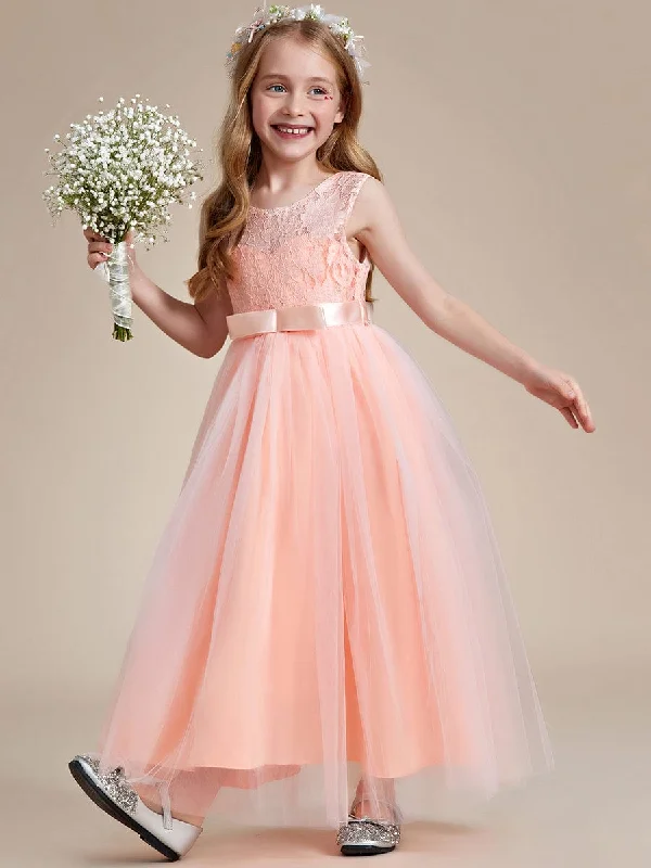 Princess Bow Sleeveless Lace Tulle Flower Girl Dress Trend Alert