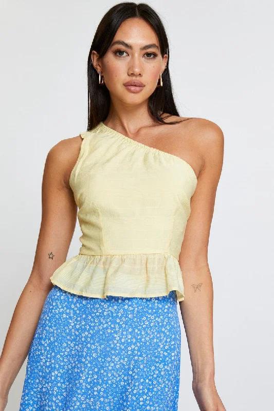 Yellow Peplum Top One Shoulder Comfort Centric Apparel