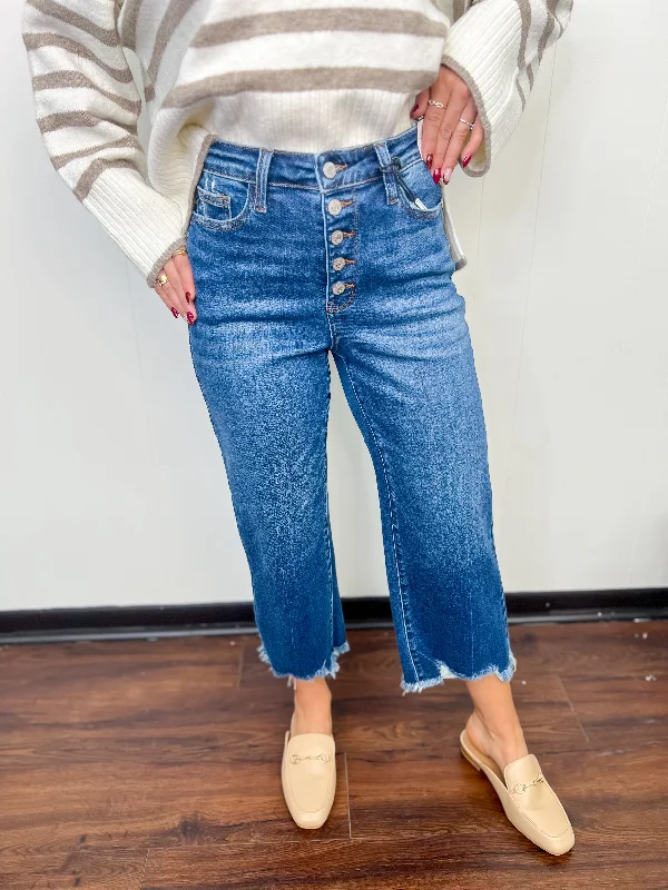 Fly Away Button Wide Crop Jeans Seasonal Picks