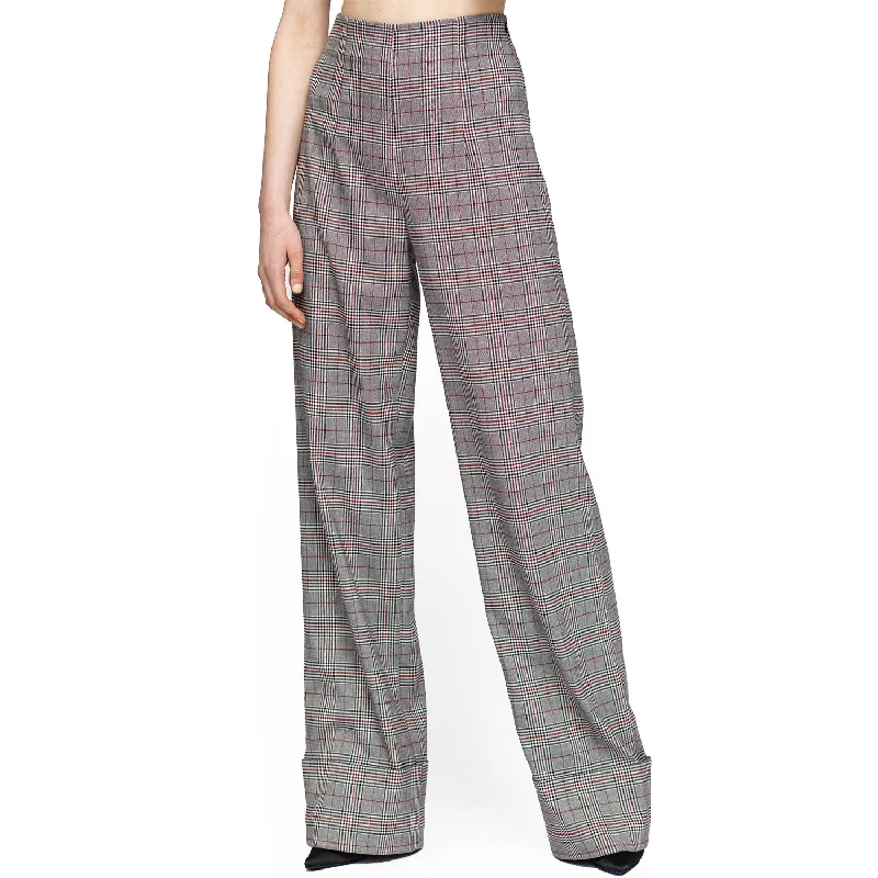 Women's Multi Glen Plaid High Waist Wide Leg Pants In Grey Plaid Wardrobe Essentials