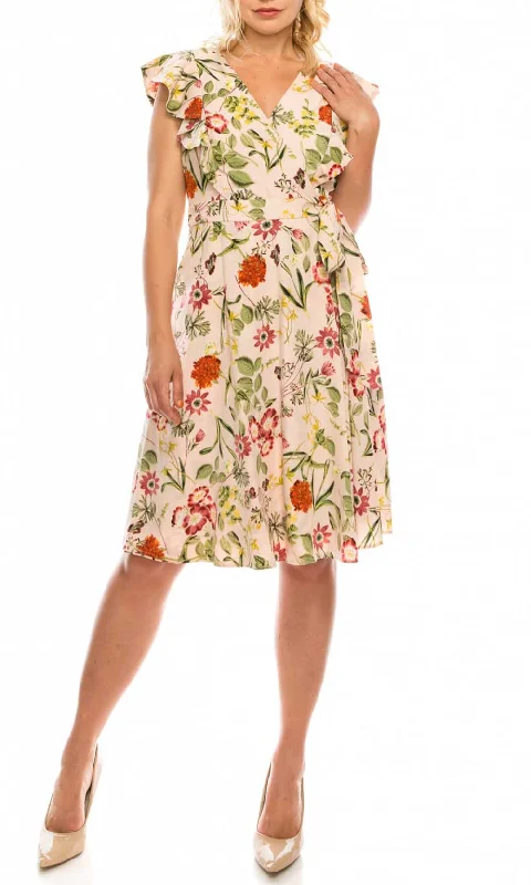 Maggy London - GSP13M Flutter Sleeve Floral Print A-Line Dress Vintage Style Clothing Sale