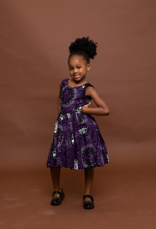 Sabina Ankara girls dress | Purple and White African Print Casual Elegance