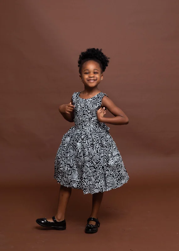 Skylar Ankara girls dress | Black and White African Print Luxe Layering