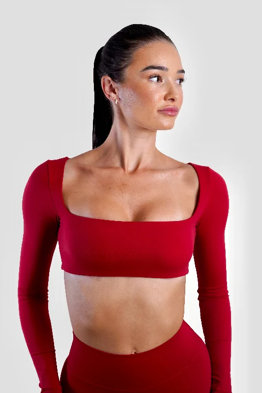 SLEEK LONG SLEEVE TOP - DARK RED Effortless Chic Apparel