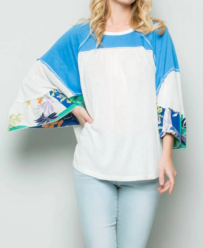 Fun & Flirty Color Block Top In Blue Save Big