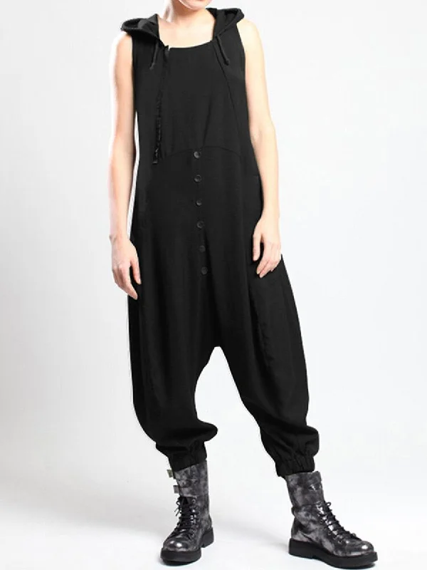 Casual Sleeveless Button Side Pocket Harem Pants Jumpsuit Season Sale