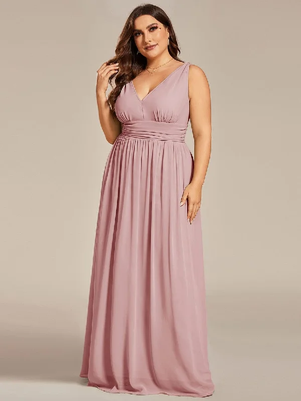 Plus Size Sleeveless V-Neck Chiffon Semi Bridesmaid Dress Modern Romance