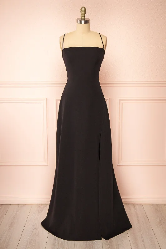 Izabella Black | A-line Maxi Dress w/ Open Back Season Sale