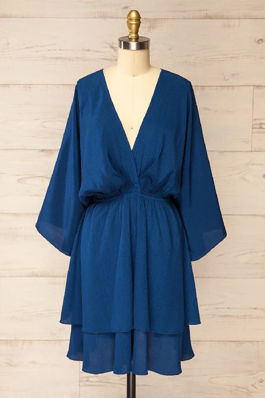 Aberdour | Short Navy Dress w/ Batwing Sleeves Fashion Forward