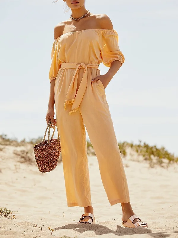 Chic Lace Up Off-the-shoulder Jumpsuit Chic Allure