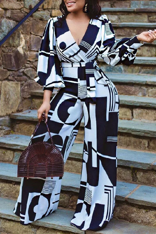 Graphic Print Modern Wide Leg Jumpsuit High End Women's Wear