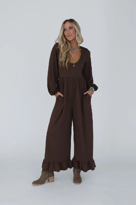 The Nest Best Intentions Long Sleeve Jumpsuit - Khaki Top Brand Discounts