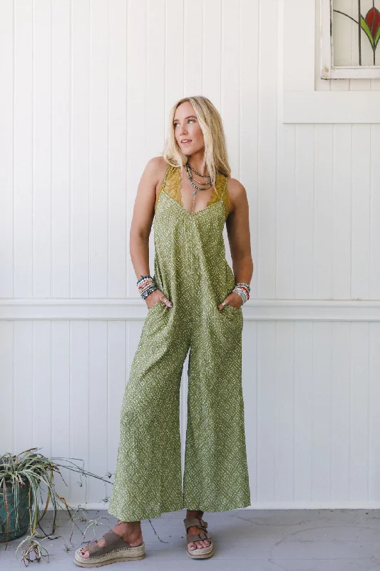 Annabelle Printed Jumpsuit - Olive Cool Prices