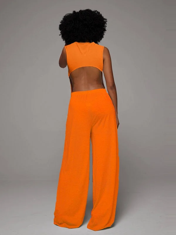 Cutout Back Sleeveless Wide-leg Jumpsuit Elevated Style