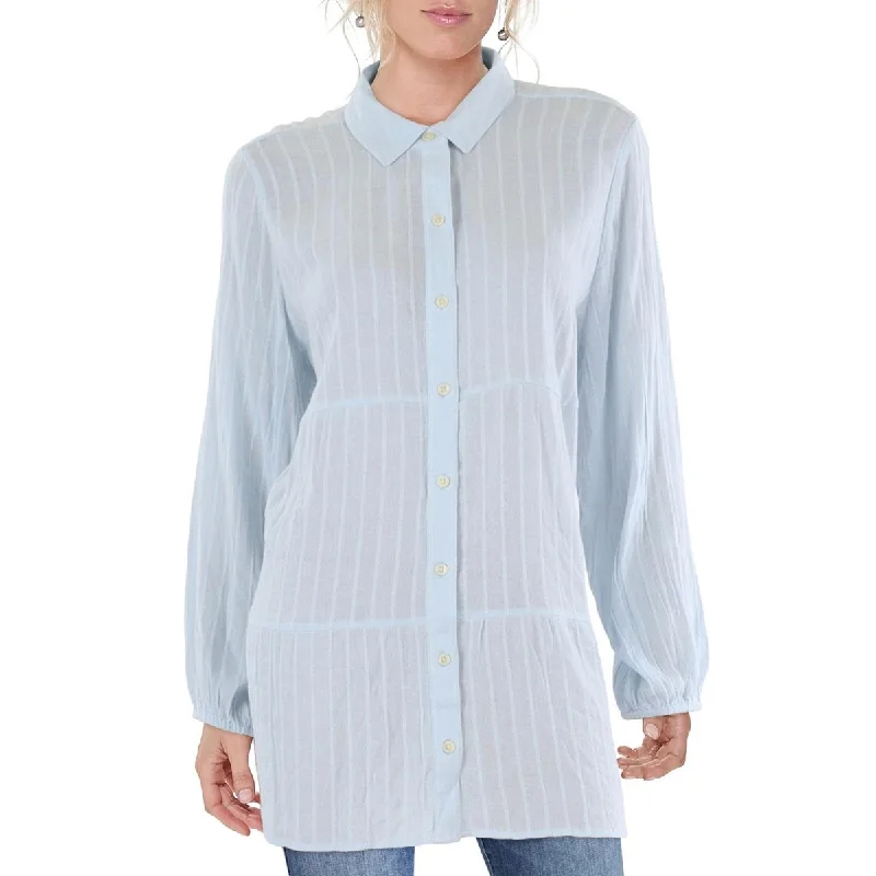 Plus Womens Collared Long Sleeve Button-Down Top Seasonal Fashion