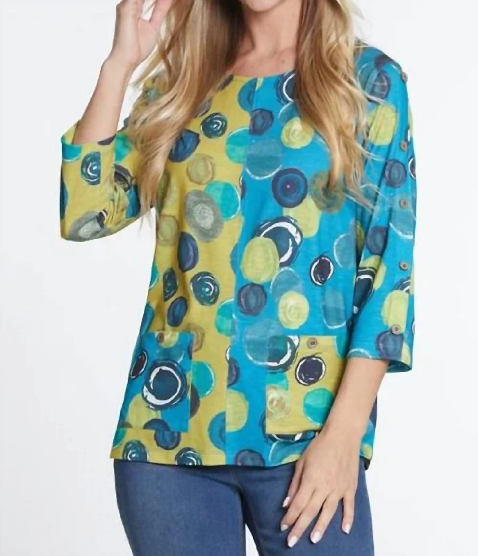 Multicolor Circle Print Top In Green Multi Early Access To Art Deco Styles Sale