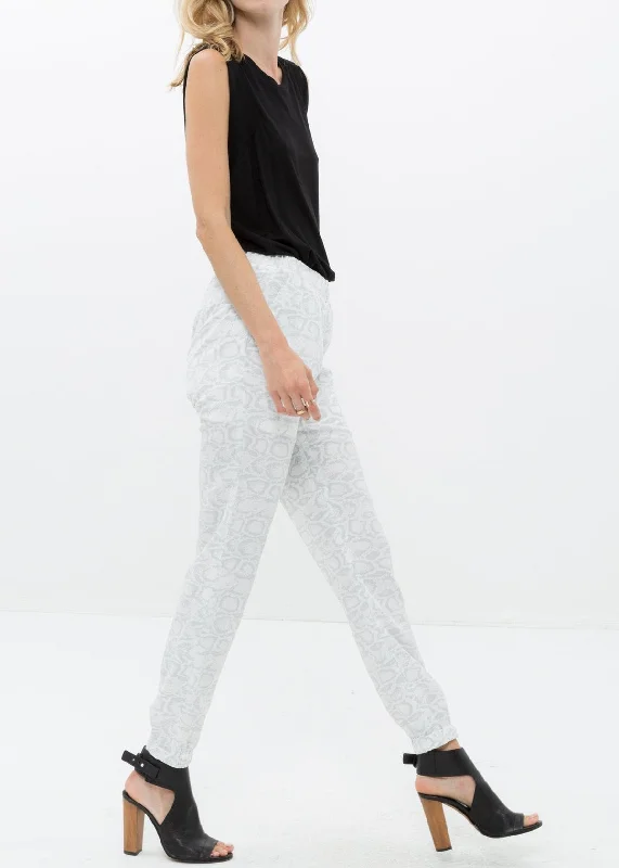 Women's High Waist Printed Pants In Ivory Silver Season Appropriate Women's Collection