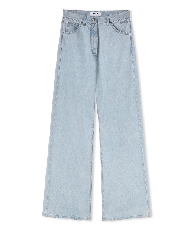 Solid Color Straight Leg Jeans Light Blue Elegant Styles