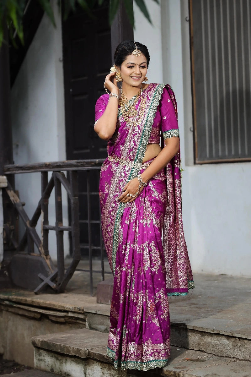 Dola Silk Purple Colour Saree For Marriage Function Trendy Fashion For Women