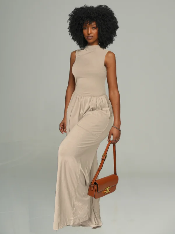 Cutout Back Sleeveless Wide-leg Jumpsuit Vintage Elegance