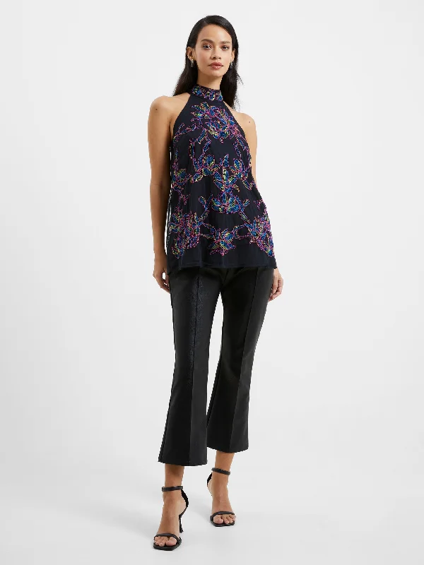 Emilia Embroidered Halterneck Top Season Transition Versatile Wear Clearance