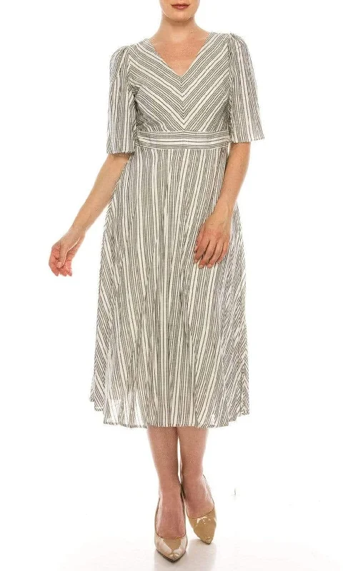 Maison Tara - 95100M Short Sleeve Stripe Tie Back Dress End Of Month Blowout