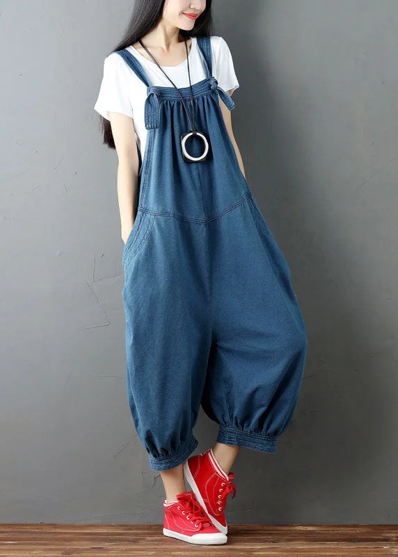 Blue Patchwork Denim Jumpsuits Pants Pockets Wrinkled Summer Step Ahead, Lead The Trend