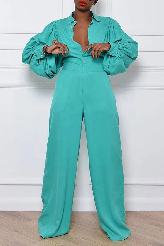 Green Lapel Striking Jumpsuit Limited Time Offer